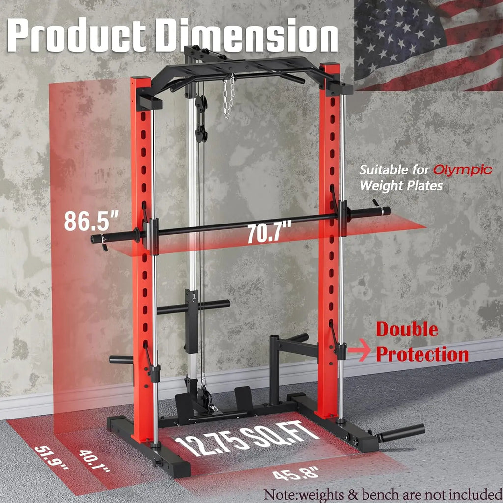 Transform Your Home Gym with the OPPSDECOR All-In-One Adjustable Smith Machine: Ultimate Power Cage with Lat-Pull Down System for Versatile Workouts