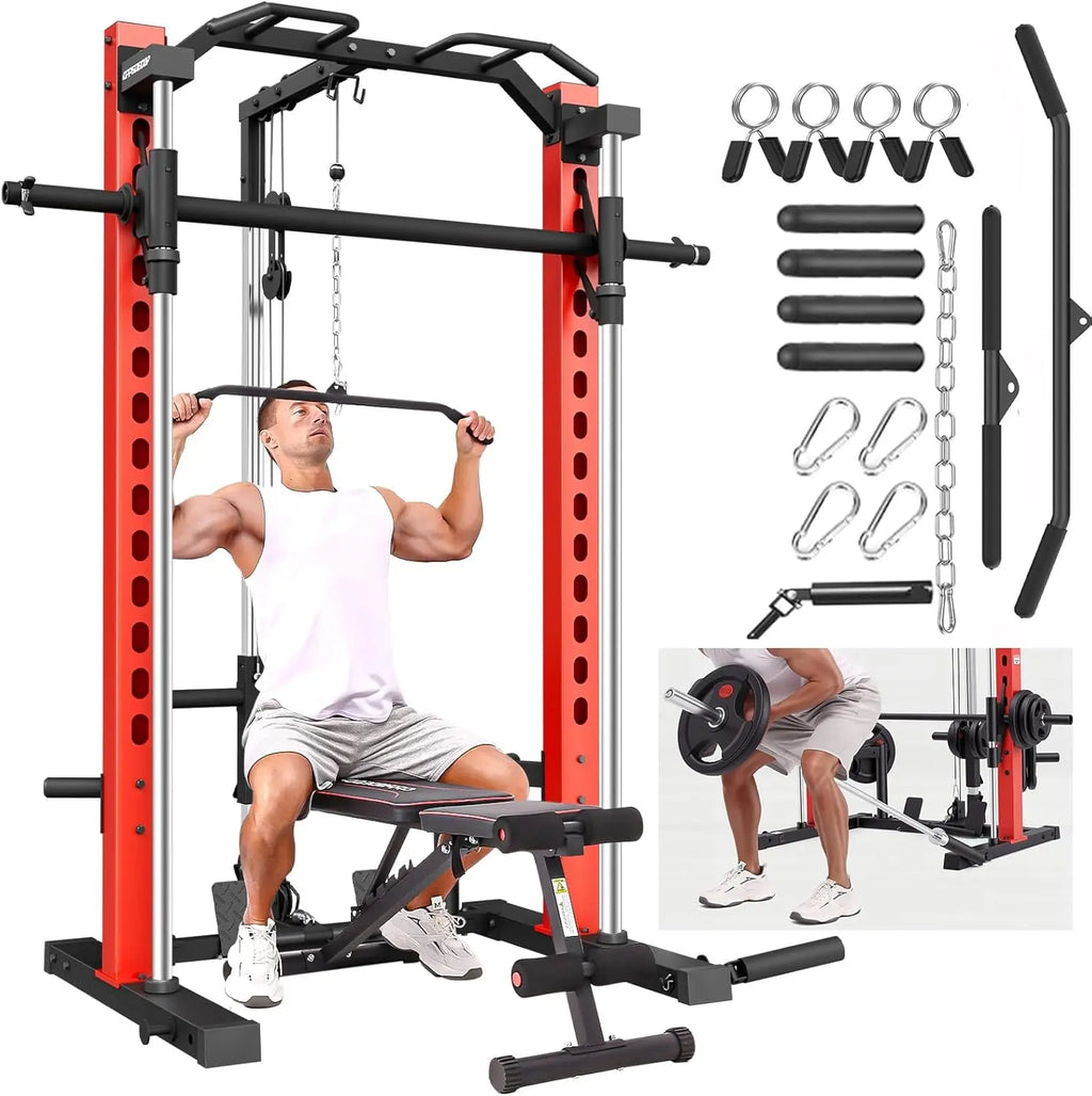 Transform Your Home Gym with the OPPSDECOR All-In-One Adjustable Smith Machine: Ultimate Power Cage with Lat-Pull Down System for Versatile Workouts