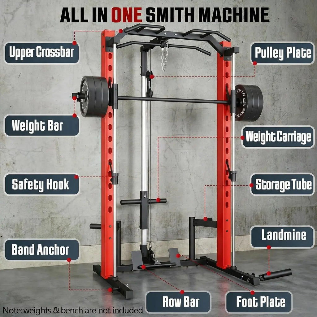 Transform Your Home Gym with the OPPSDECOR All-In-One Adjustable Smith Machine: Ultimate Power Cage with Lat-Pull Down System for Versatile Workouts