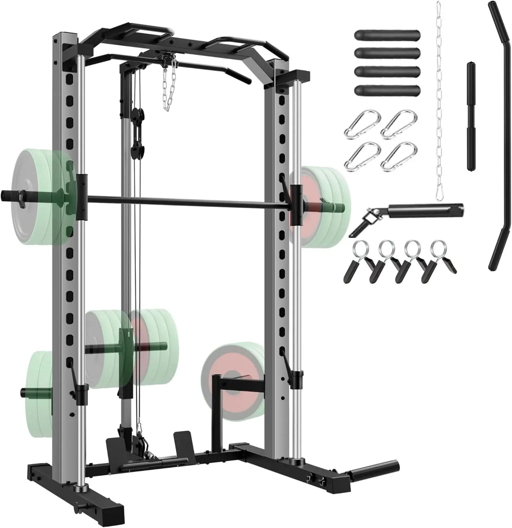 Transform Your Home Gym with the OPPSDECOR All-In-One Adjustable Smith Machine: Ultimate Power Cage with Lat-Pull Down System for Versatile Workouts