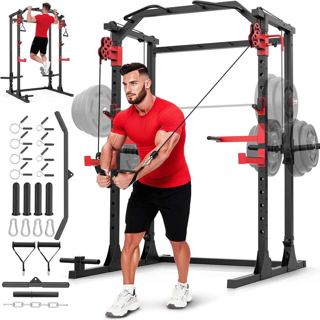 Transform Your Home Gym with the OPPSDECOR All-In-One Adjustable Smith Machine: Ultimate Power Cage with Lat-Pull Down System for Versatile Workouts
