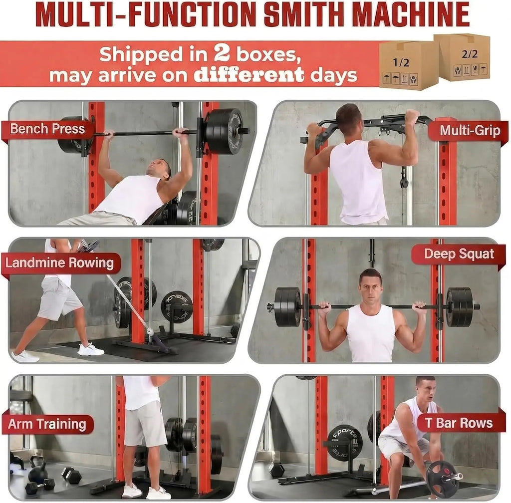 Transform Your Home Gym with the OPPSDECOR All-In-One Adjustable Smith Machine: Ultimate Power Cage with Lat-Pull Down System for Versatile Workouts
