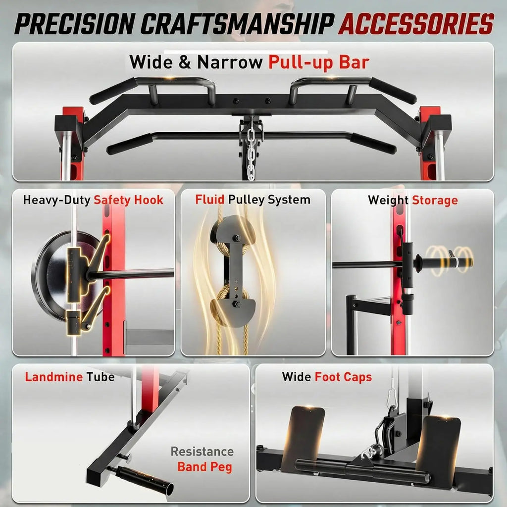 Transform Your Home Gym with the OPPSDECOR All-In-One Adjustable Smith Machine: Ultimate Power Cage with Lat-Pull Down System for Versatile Workouts