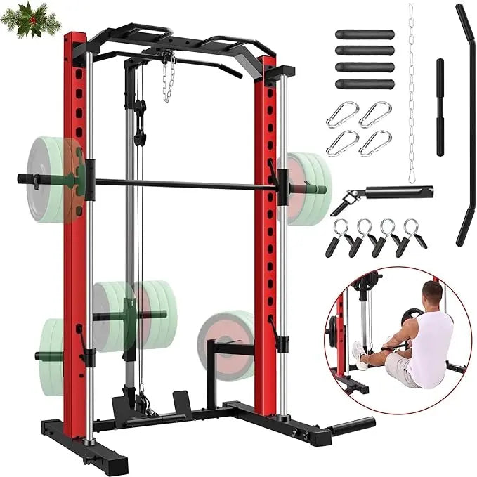 Transform Your Home Gym with the OPPSDECOR All-In-One Adjustable Smith Machine: Ultimate Power Cage with Lat-Pull Down System for Versatile Workouts