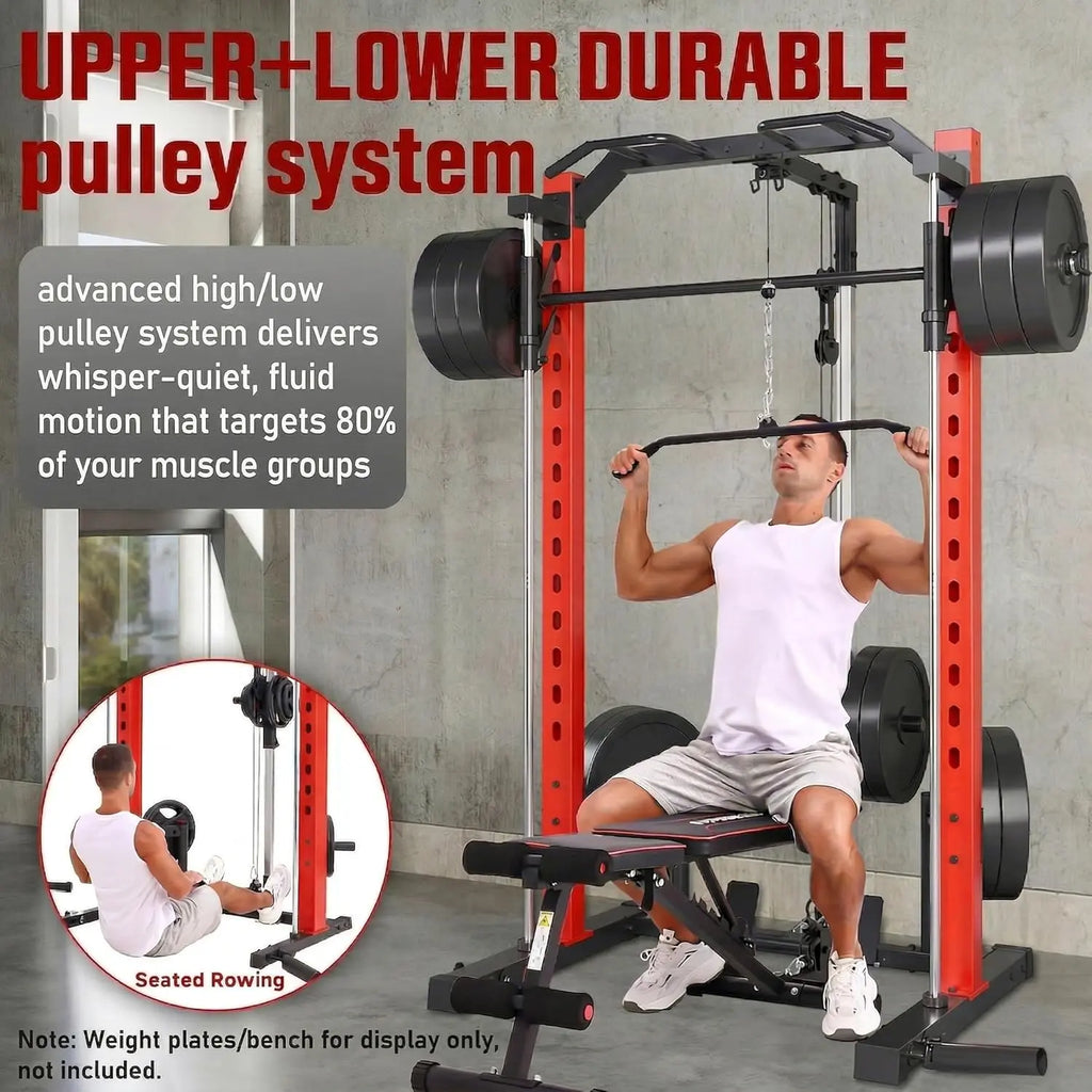 Transform Your Home Gym with the OPPSDECOR All-In-One Adjustable Smith Machine: Ultimate Power Cage with Lat-Pull Down System for Versatile Workouts